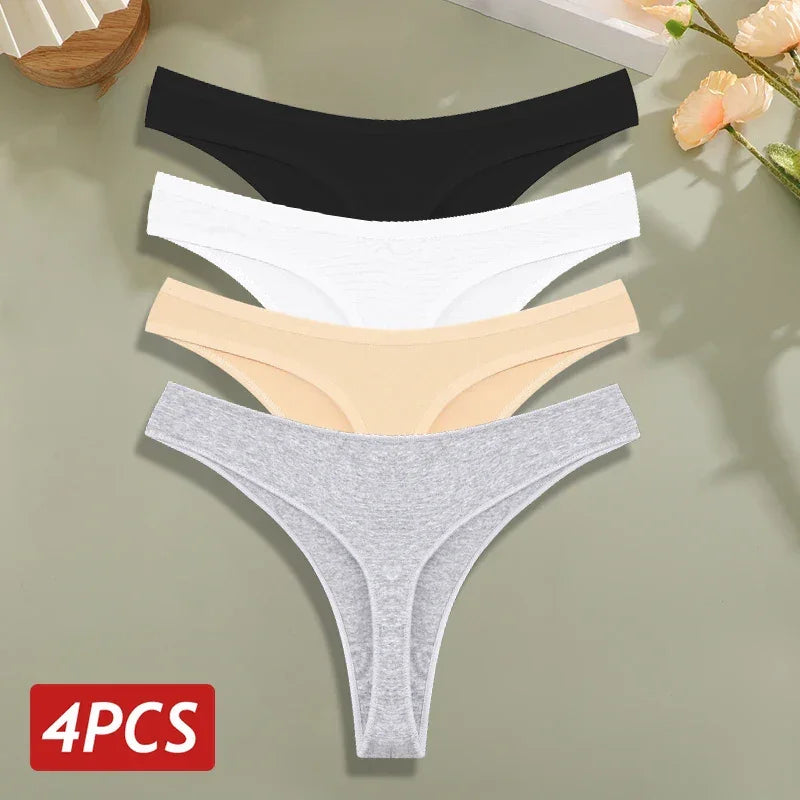 4PCS/Set Cotton Panties for Women Sexy Low Rise G-String Thongs - Empire P.E