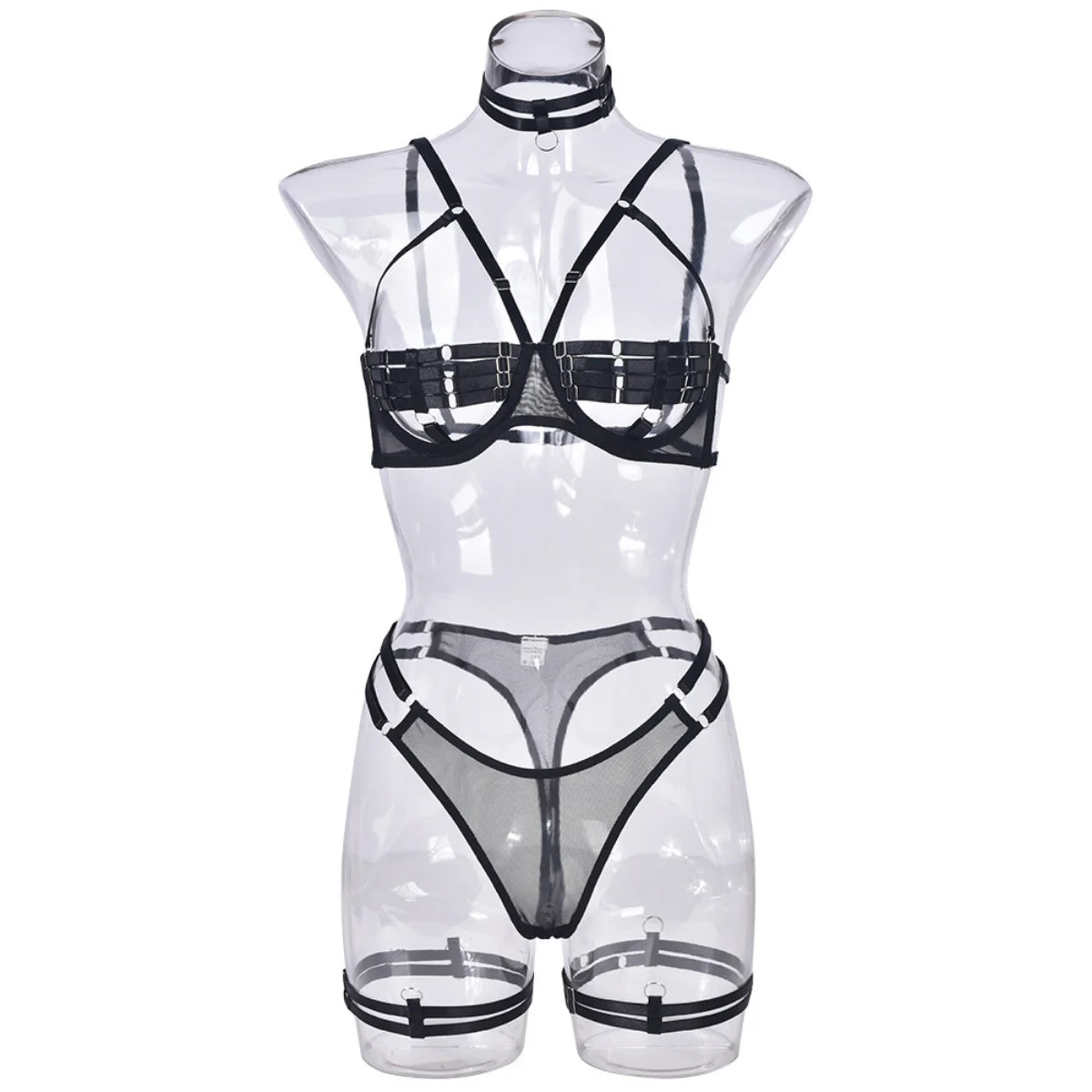 Yimunancy 4-Piece Bandage Erotic Set Women Choker Cut Out Solid Vintage Purple Sexy Lingerie Set Breif Kit - Empire P.E