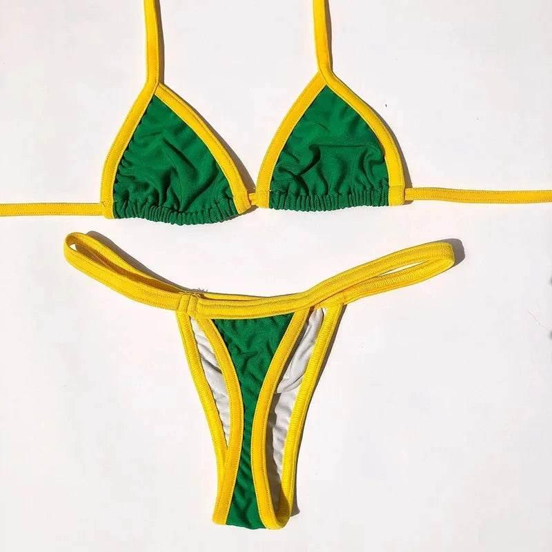 Jamaican flag comparison split bikini set 2024 sexy women's swimsuit patch swimsuit hot suit summer beachwear green and yellow - Empire P.E