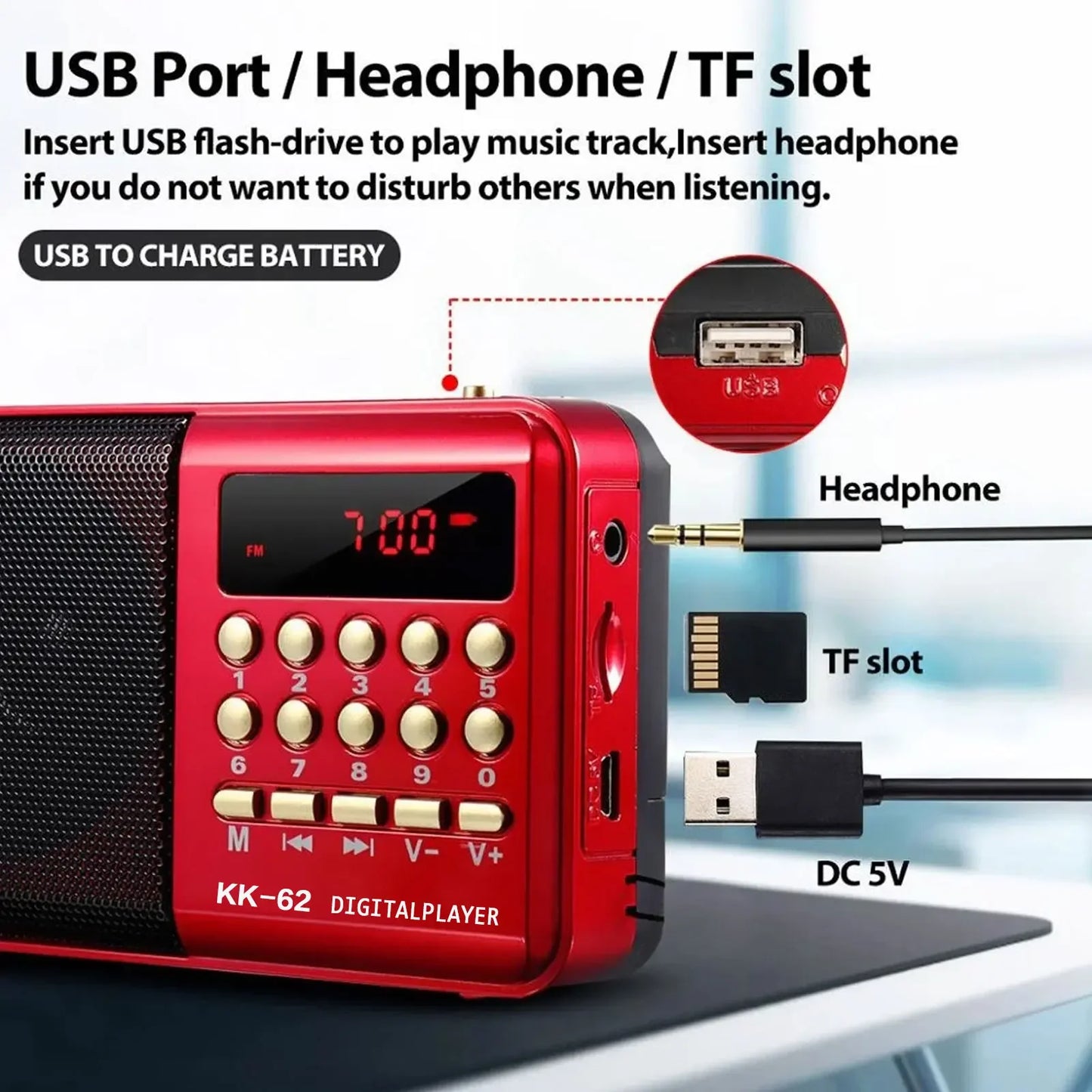 2 size Mini Portable Radio Handheld Rechargeable Digital FM USB TF MP3 Player - Empire P.E