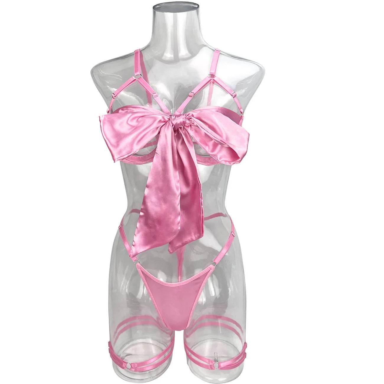 Bowknot Lingerie Open Bra Lace Up - Empire P.E