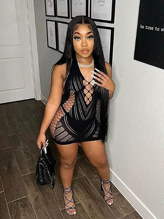 Transparent Lace Short Dress Backless Hollow - Empire P.E