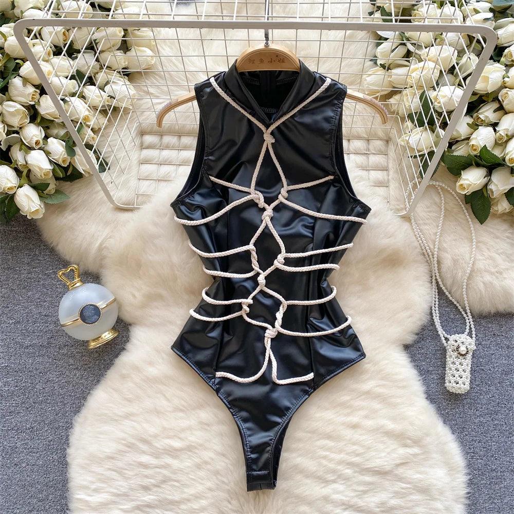Hollow Out Cosplay Lingerie Lace Backless Jumpsuit - Empire P.E