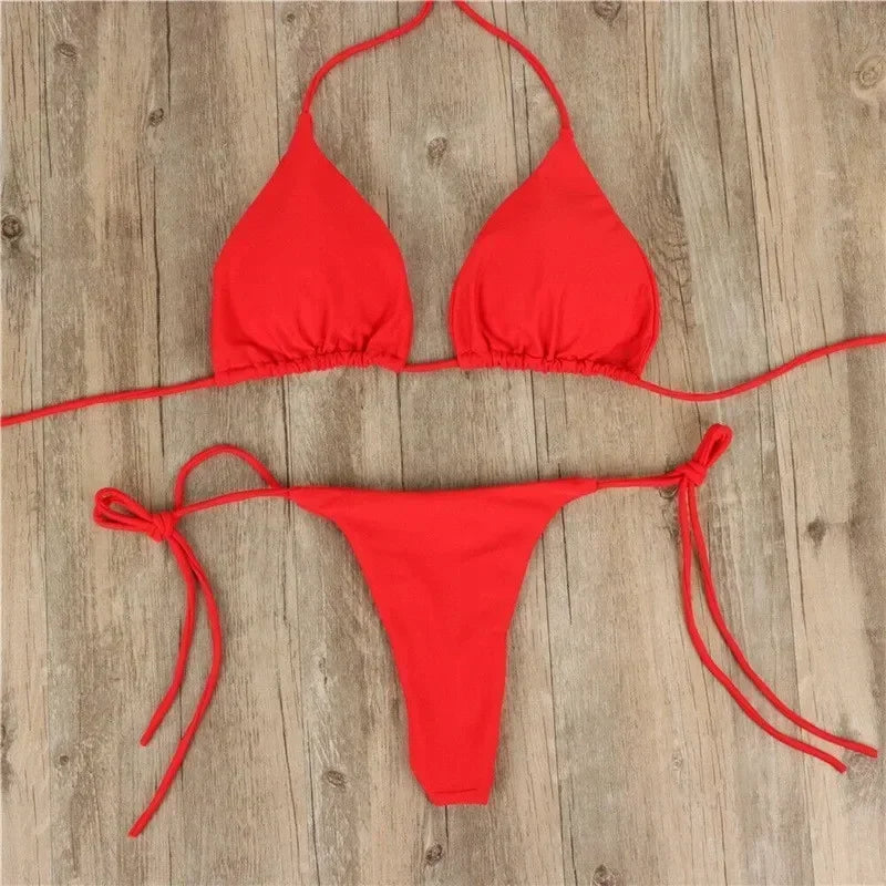 Solid Tie-Side G-String Bikini, Breathtaking Bathing Suit - Empire P.E