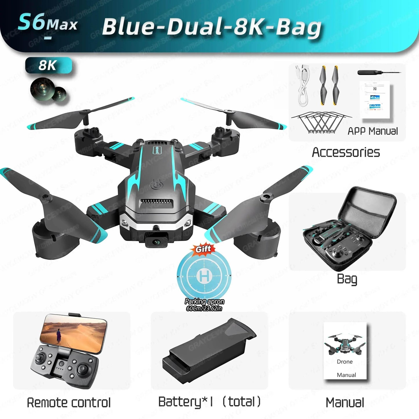 Newest S6 Max 8K Drone Professional Foldable Quadcopter Aerial HD Camera GPS RC Helicopter 10KM Obstacle Avoidance Sell Apron - Empire P.E