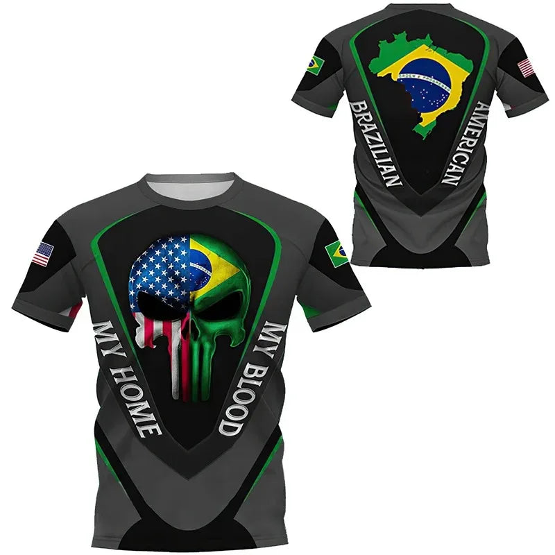 Brazil Flag Soccer 3D Harajuku Print Men's Children Sports Casual Short Sleeve Crew Neck Even Size Summer Jersey Comfortable - Empire P.E