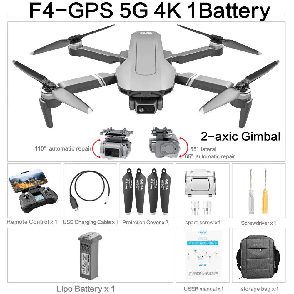 F4 Drone GPS 4K HD Mechanical Gimbal Camera System Supports TF Card Drones RC Quadcopter Stabilier Distance 2km Flight 25 Min - Empire P.E