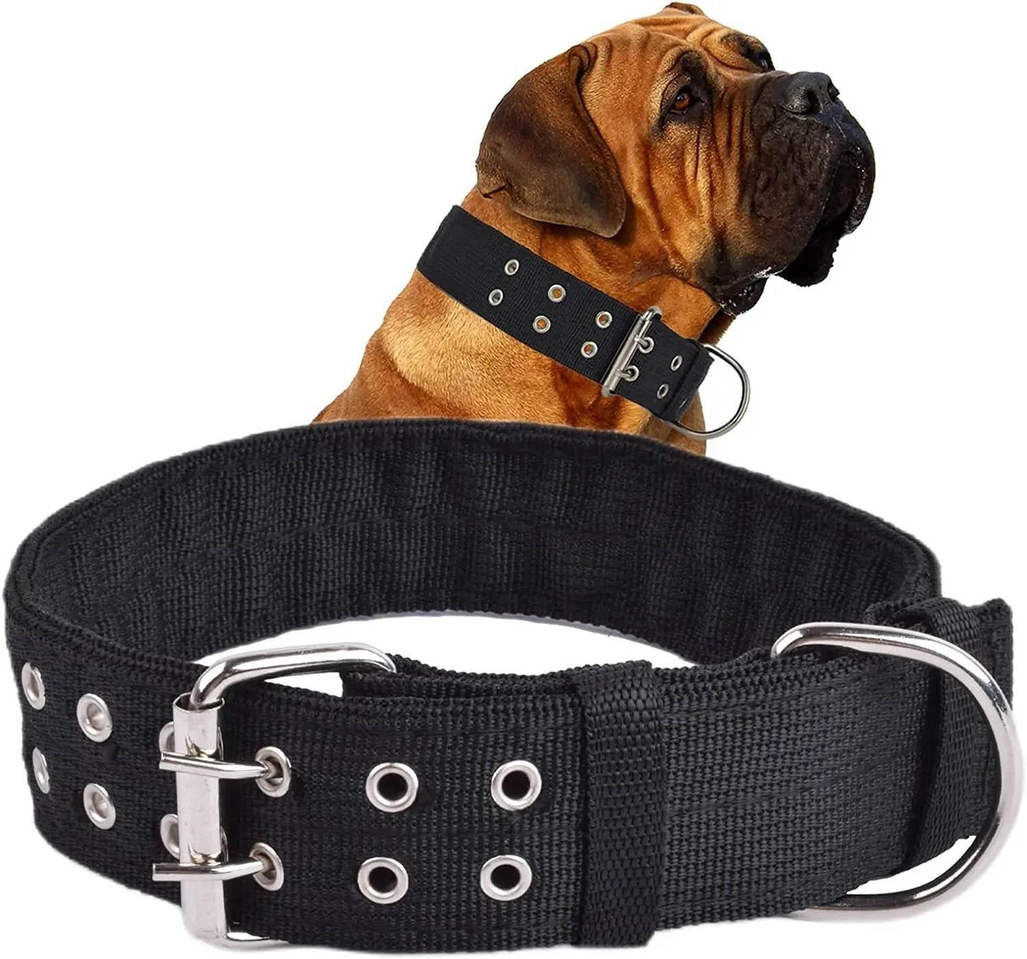 Heavy Duty Wide Military Thick Dog Collars for Large Dogs Adjustable Strong Nylon Tactical Pet Collar with 2-Rows Metal Buckle - Empire P.E