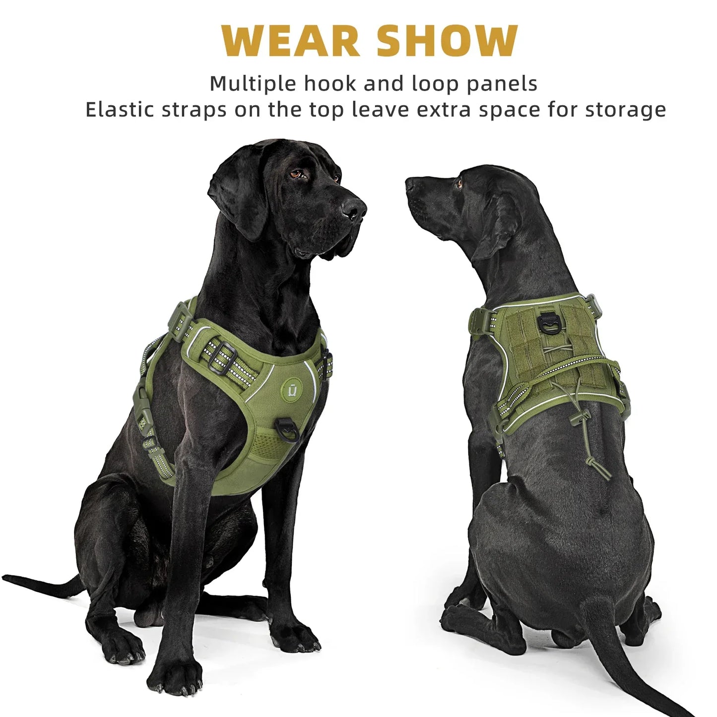 Tactical Dog Harness, No Pull Dog Harness, Adjustable Breathable MOLLE Dog Vest Harness for Medium Large Dog Reflective Military - Empire P.E