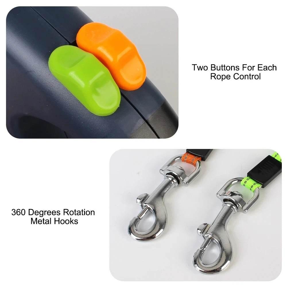 Double dog Leash Light retractable roulette double end leash Portable rotating pet leash for 2 dogs walking pet supplies - Empire P.E