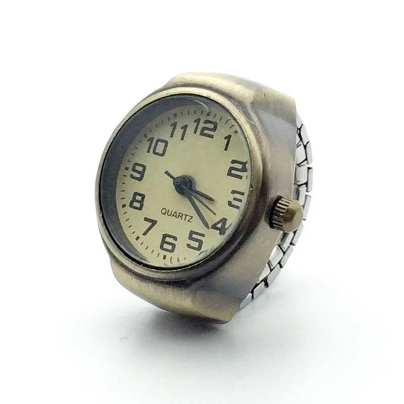 Vintage Punk Finger Watch Mini Elastic Strap Alloy Watches Couple Rings Jewelry Clock Retro Roman Quartz Watch Rings Women Men - Empire P.E