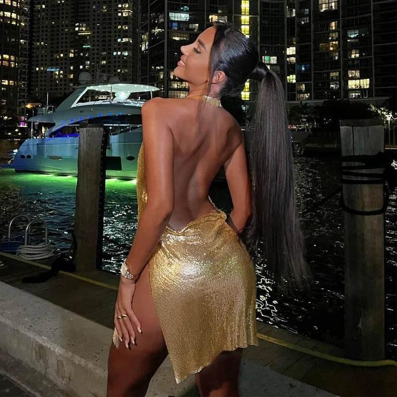 Elegant Short Dress with Hanging Neck Backless - Empire P.E