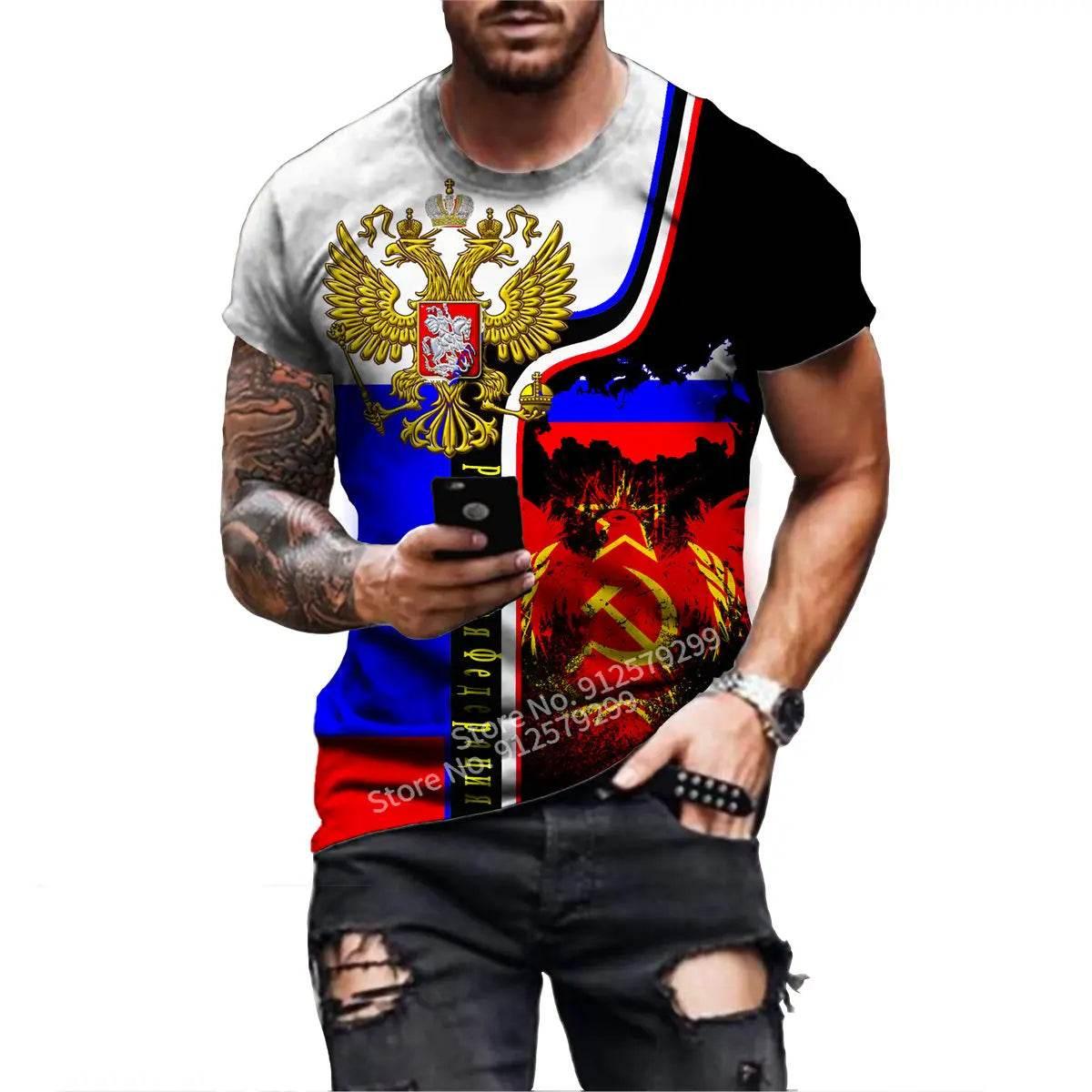2022 Men Clothes Summer New Men's Russia Short Sleeve T Shirt Sport Casual Russia Flag Hip Hop Tops - Empire P.E