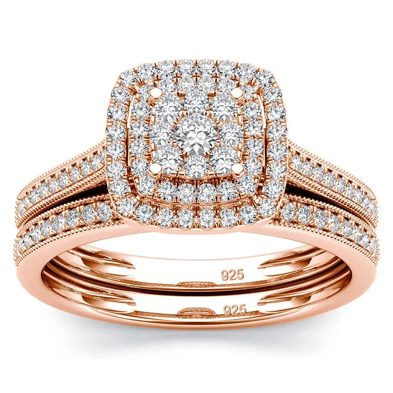 2pcs Moissanite & Zirconia Ring Set For Woman - Empire P.E