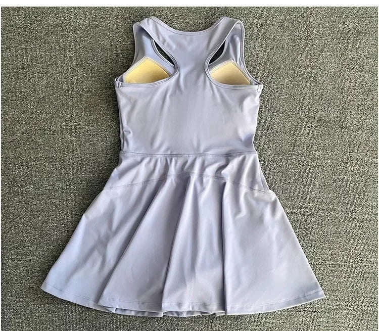 Tennis Skirt Casual Half Zipper Sports Fitness Dress Anti-Running High Waist Slim Golf Yoga Dress - Empire P.E