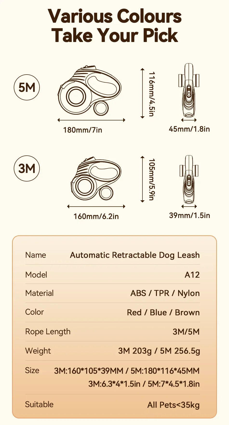 Automatic Retractable Dog Leash 3M/5M - Empire P.E