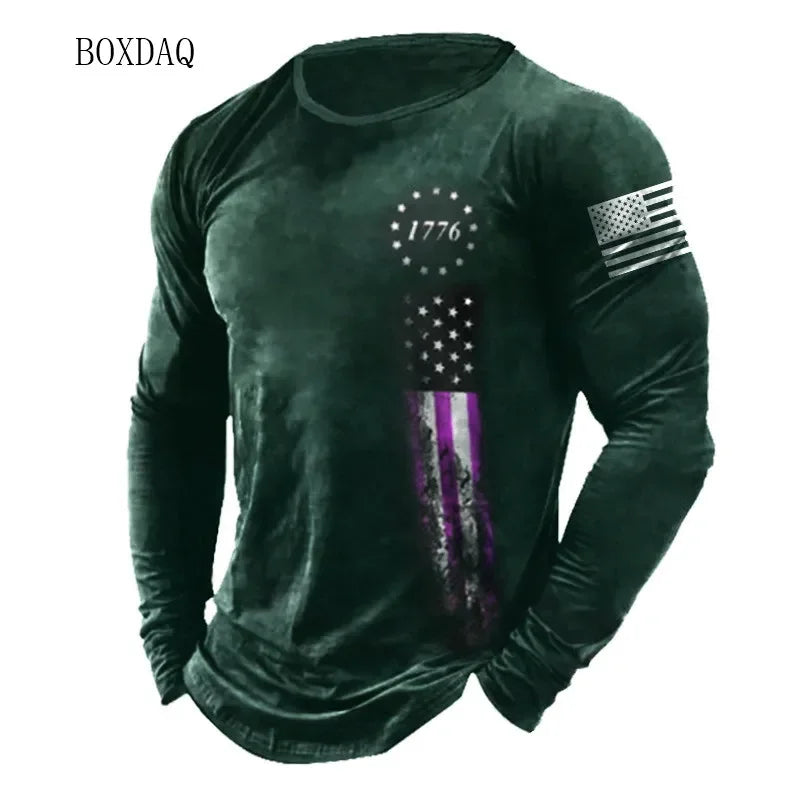 American Flag Pattern Men T-shirts Long Sleeve 3d Print - Empire P.E