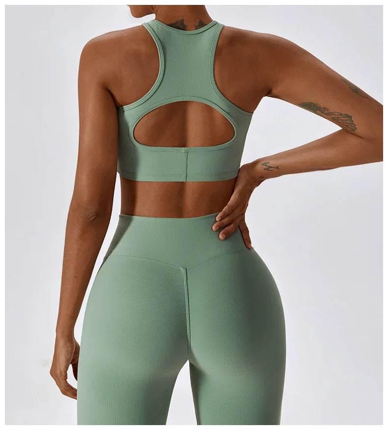 2PCS Seamless Yoga Set Gym Clothes Sportswear Yoga Suits For Women Fitness Rib Tracksuits Sports Bra Gym Leggings Sports Suits - Empire P.E
