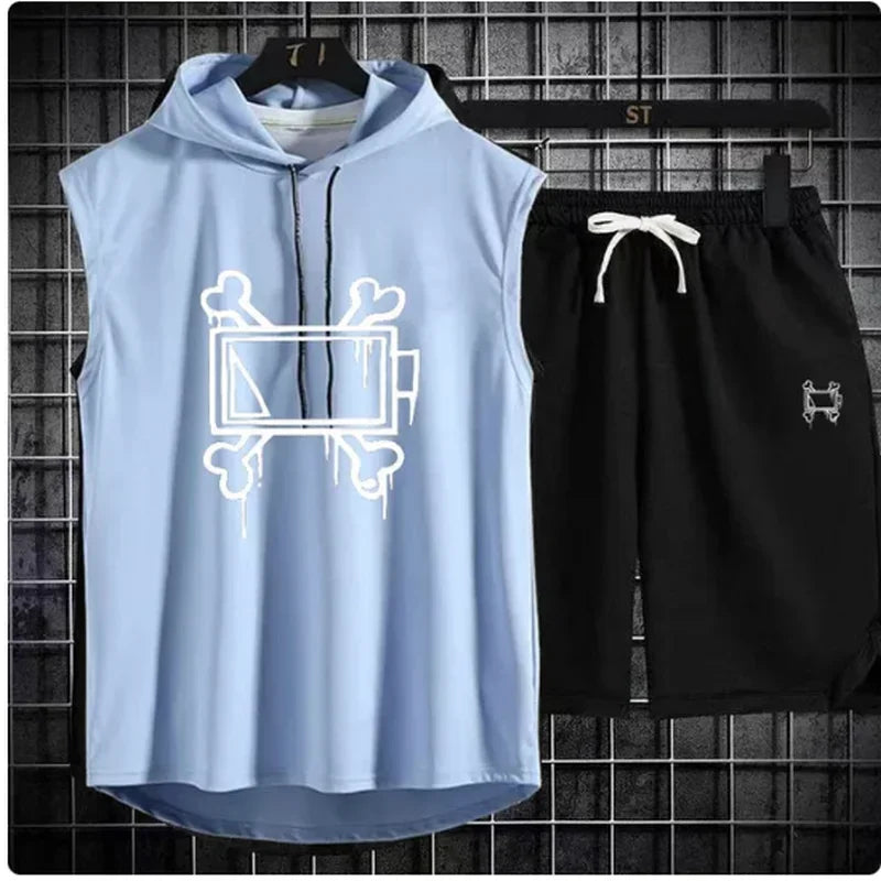 Men's track suit summer sportswear two-piece t-shirt shorts