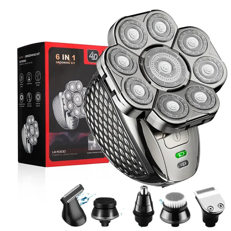 4D Head Shavers for Bald Men, Upgraded 9 Floating Heads 6-in-1 Rechargeable Waterproof Wet Dry Bald Head Shavers for Men - Empire P.E