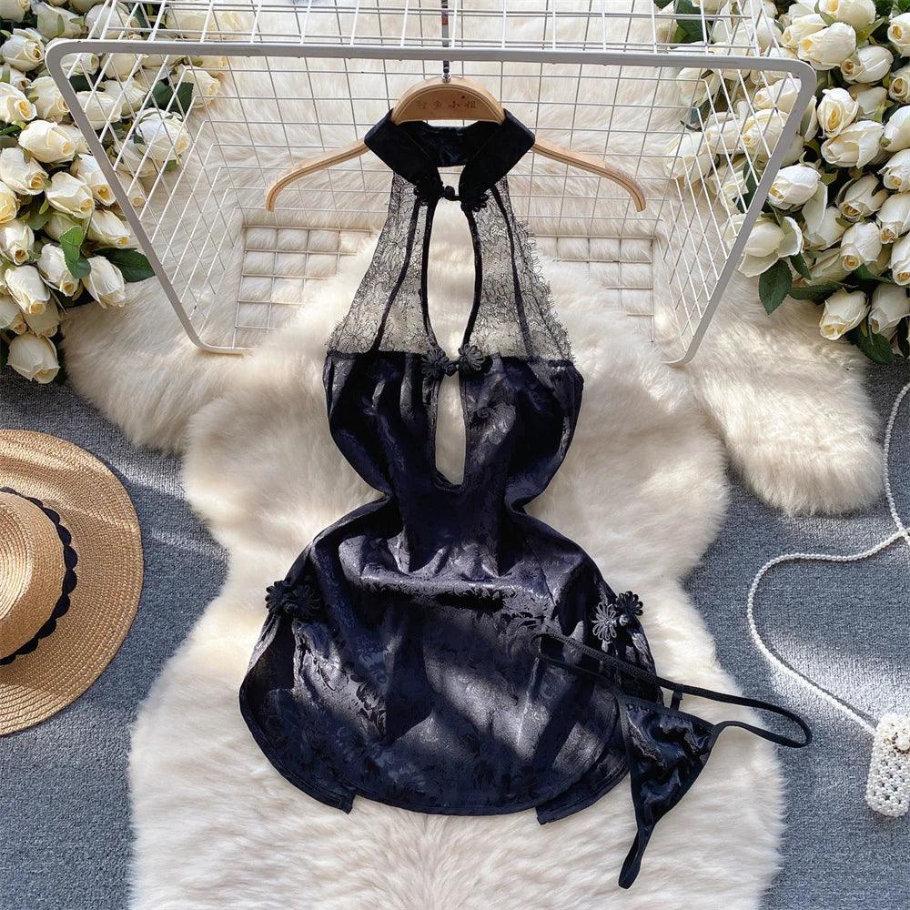 Hollow Out Cosplay Lingerie Lace Backless Jumpsuit - Empire P.E
