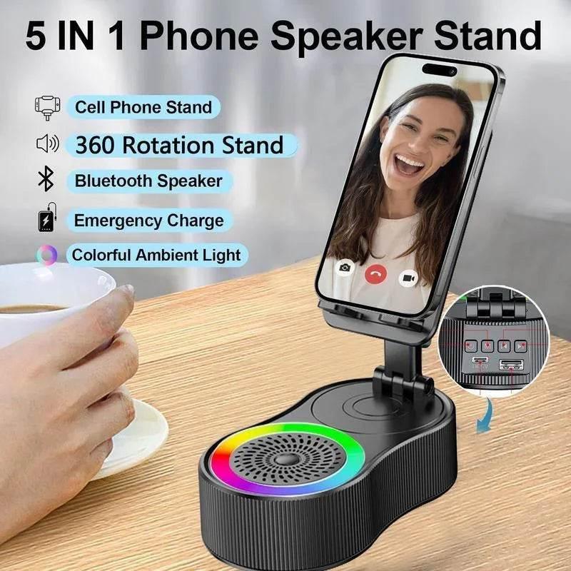 New Cell Phone Holder Stand With LDE Light Bluetooth Speaker Adjustable Tablet Bracket Support Portable Wireless Loudspeaker - Empire P.E