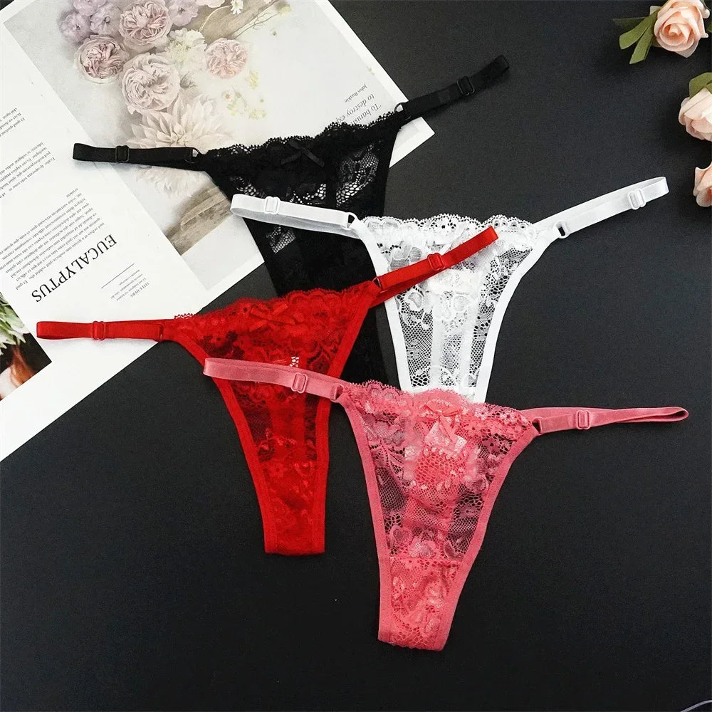 Sexy G String 4 Pcs Mix Adjustable Hollow Out Lace Thongs for Women - Empire P.E