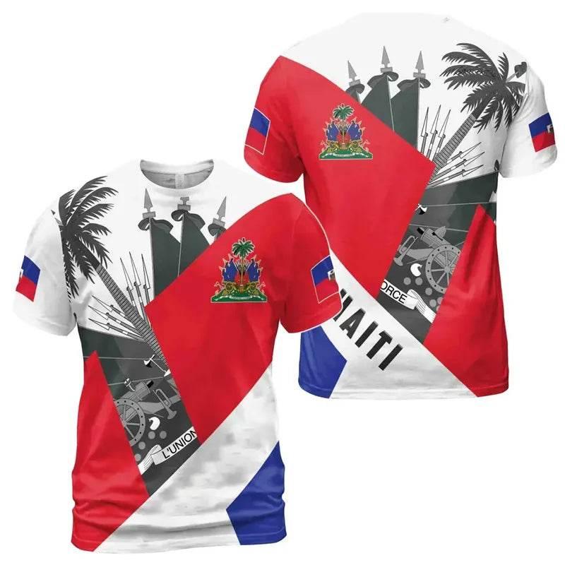 Haitian Flag Pattern Men's T-shirt 3D Printed Haiti National Emblem Short Sleeves Fashion Tops T Shirts National Day Tee Shirt - Empire P.E