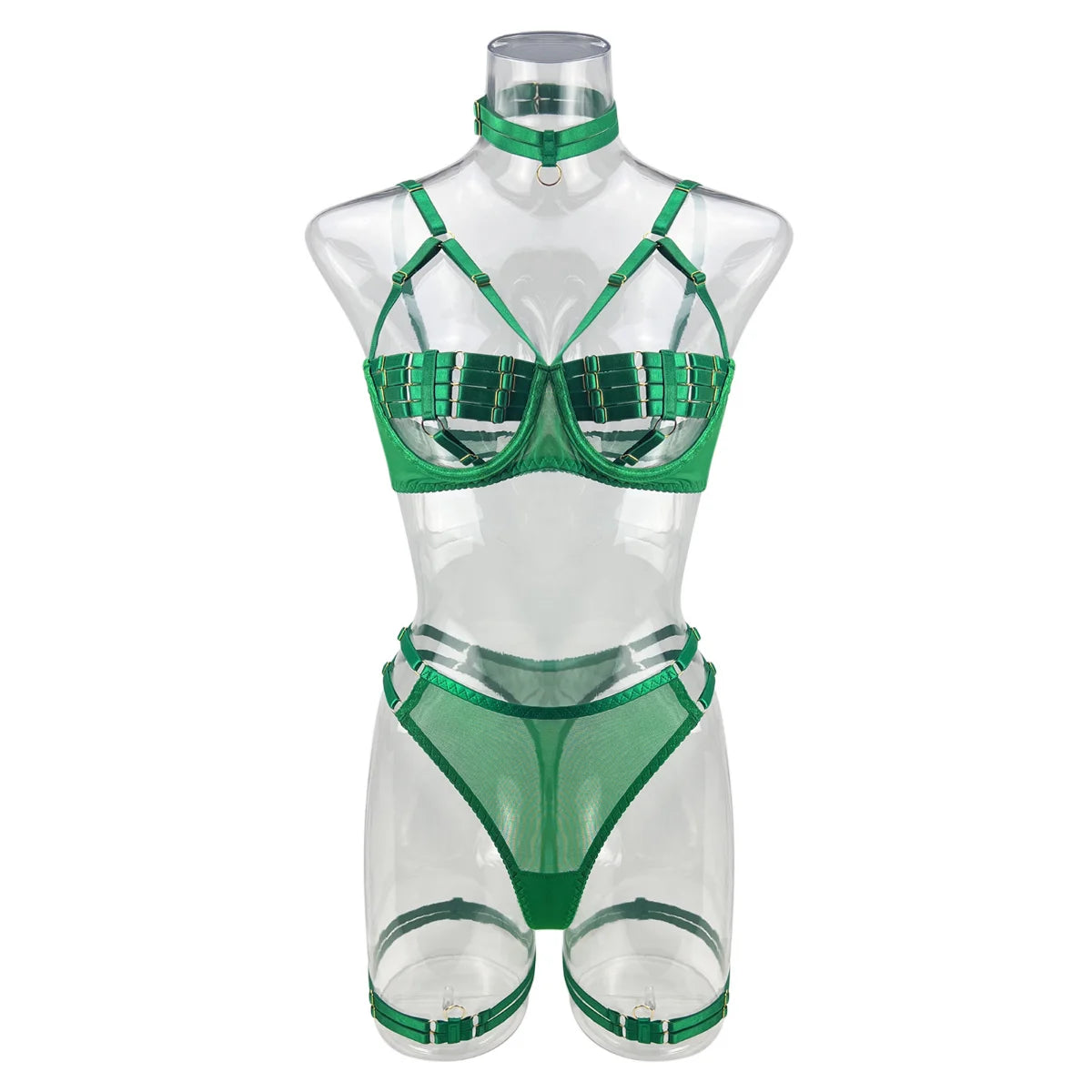 Yimunancy 4-Piece Bandage Erotic Set Women Choker Cut Out Solid Vintage Purple Sexy Lingerie Set Breif Kit - Empire P.E