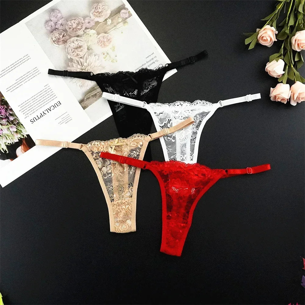 Sexy G String 4 Pcs Mix Adjustable Hollow Out Lace Thongs for Women - Empire P.E