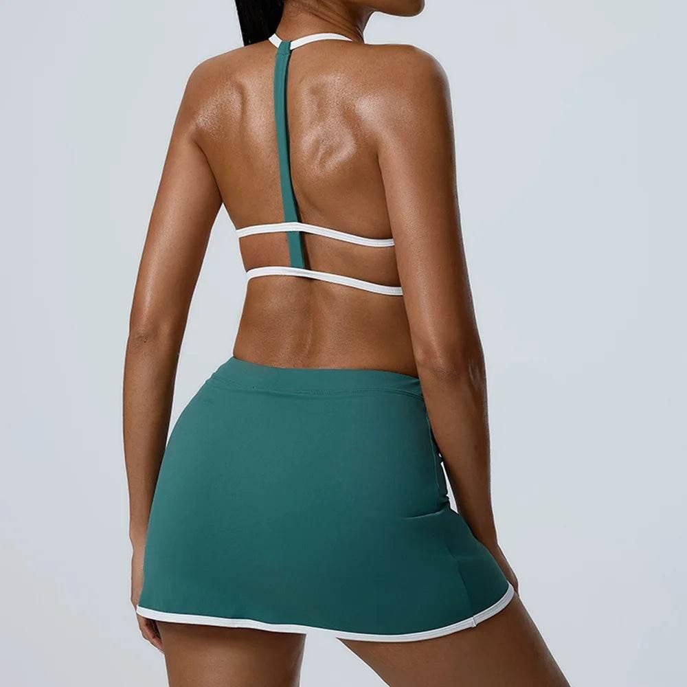 Yoga Women Workout Bra and Shorts Two Piece Patchwork Open Back Elastic Fitness Yoga Outfit Sport Set Women - Empire P.E