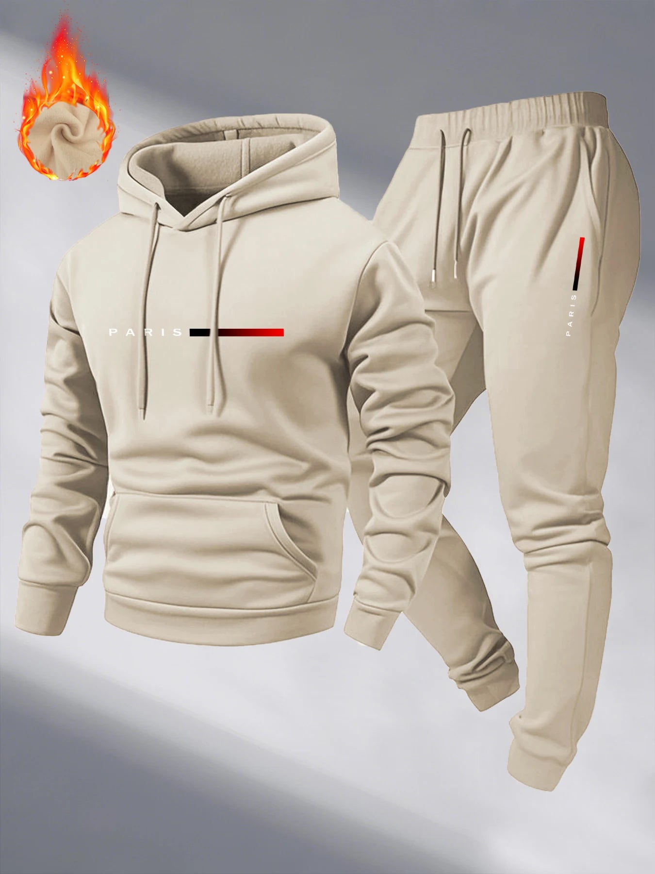 Paris Print Fashion Men's Hooded Tracksuit 2pcs