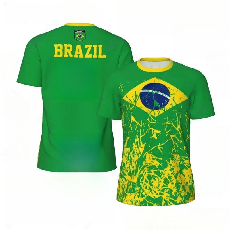 Fashion Brazil Flag Graphic Football T Shirts For Men Summer Trend 3D National Emblem Printed T-shirts Casual Oversized Tees - Empire P.E