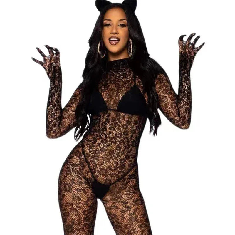 New Sexy Crotchless Lingerie Leopard Print Set - Empire P.E