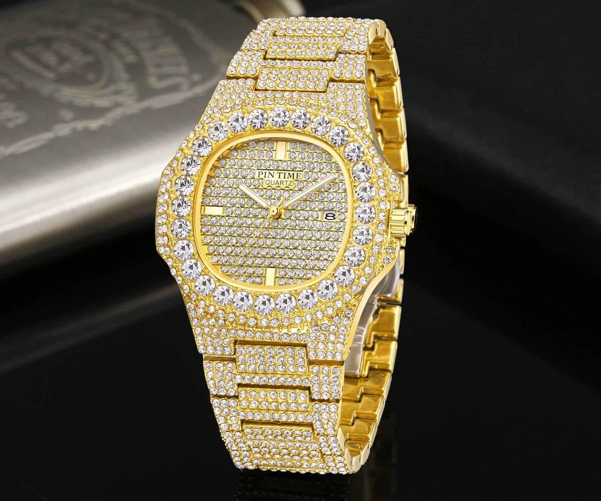Wholesale Men Women Diamond Iced Out Watch Stainless Steel Big Crystal Stone Quartz Wristwatches for Mens Full Paved - Empire P.E