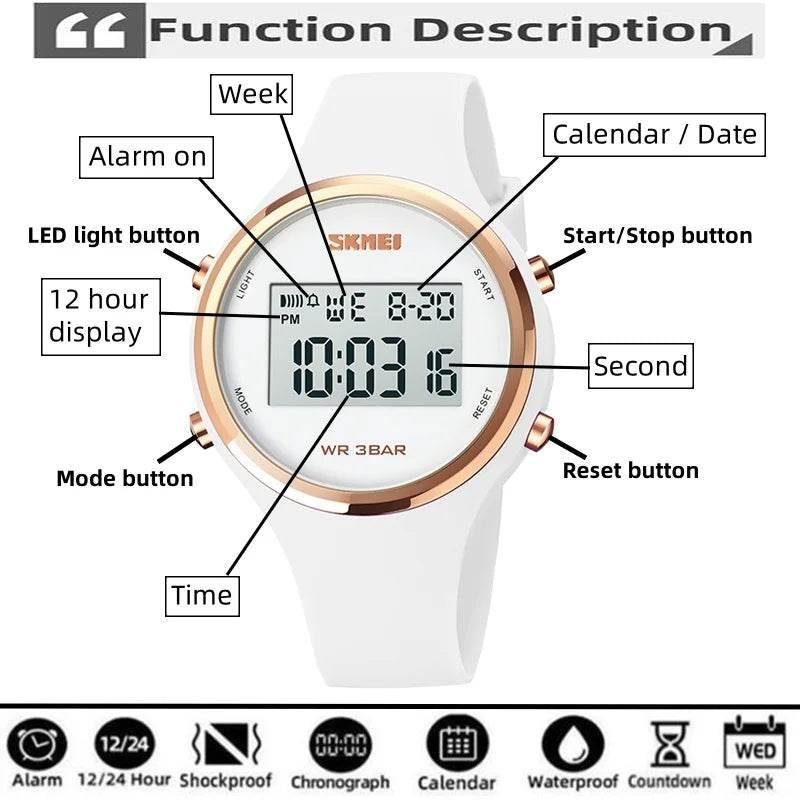 Fashion Digital Watches for Womens Waterproof LED Light Silicone Strap - Empire P.E
