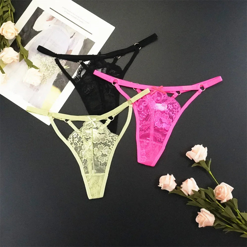 6pcs Fashion Sexy Lace Thong Low-waist with Cute Bow - Empire P.E