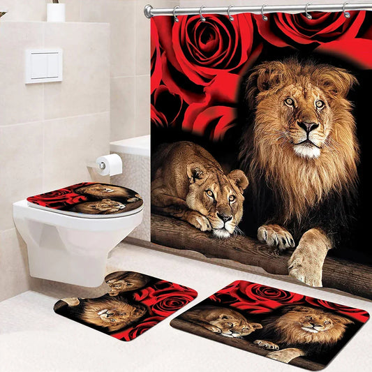 4-Piece Set 3D Printed 180x180cm Waterproof Shower Curtain With Hooks - Empire P.E