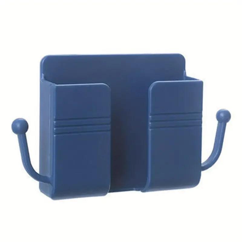 1pc Adhesive Wall Mount Phone Holder With Hooks, Storage Box ForMobile Phone Remote Control, Storage Box For Bedroom, Kitchen,Ba - Empire P.E