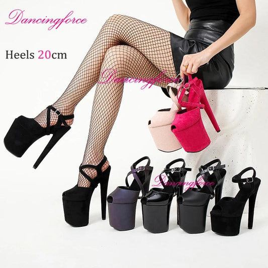 Cross Straps 20cm Sexy Peach Suede High Heels - Empire P.E