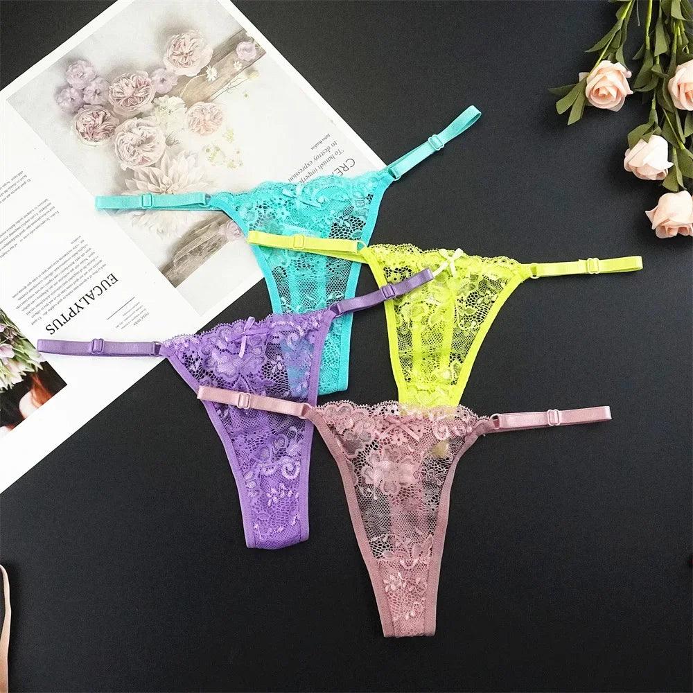 Sexy G String 4 Pcs Mix Adjustable Hollow Out Lace Thongs for Women - Empire P.E