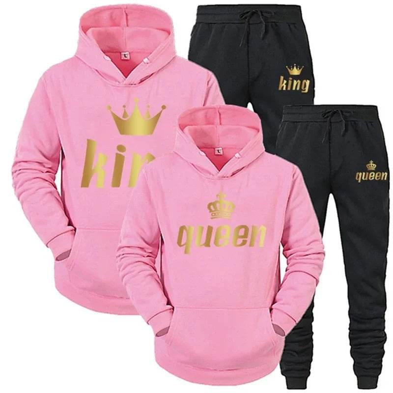 King And Queen Couple Outfit Hoodie and Jogger Pants High Quality Men Women Daily Casual Sport Jogging Suit King Queen Tracksuit - Empire P.E