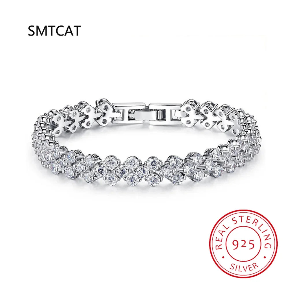 14K White Gold Roman Lab Moissanite Diamond Bracelet - Empire P.E