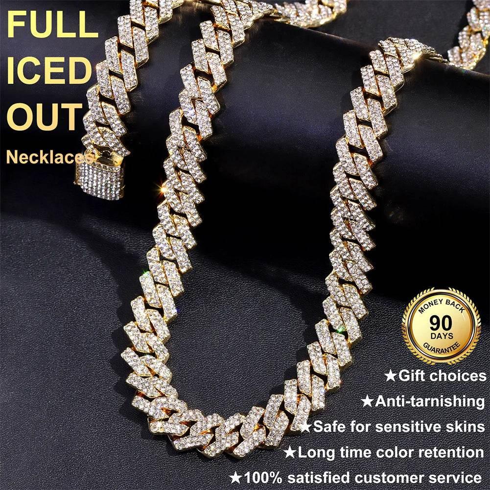 14MM Necklace+Watch+Bracelet Iced Out Watches For Men 2 Row Rhinestone Cuban Chain Necklace Set Women Men Hiphop Jewelry Gift - Empire P.E