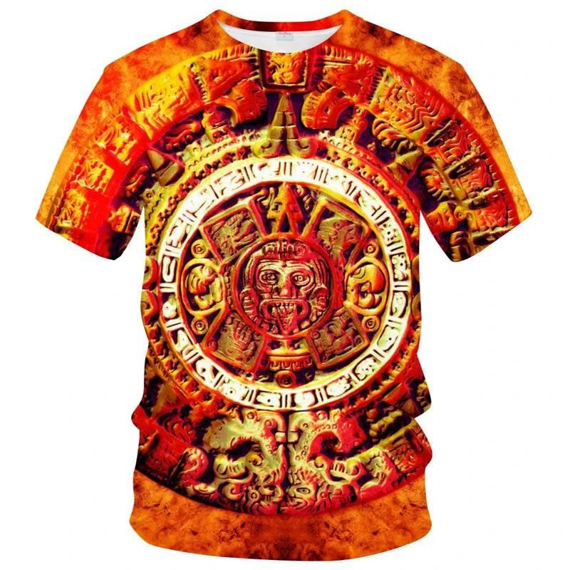 Retro Mexico Aztec Totem T-Shirt For Men Summer 3d Print Short Sleeve Tees Tops Mayan Culture Theme T Shirts Male Clothes - Empire P.E