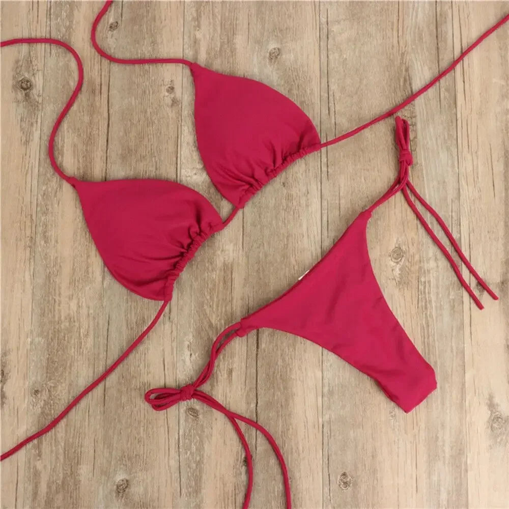 Fashion Solid Color Sexy G-string Thong Backless Split Bathing Suit - Empire P.E