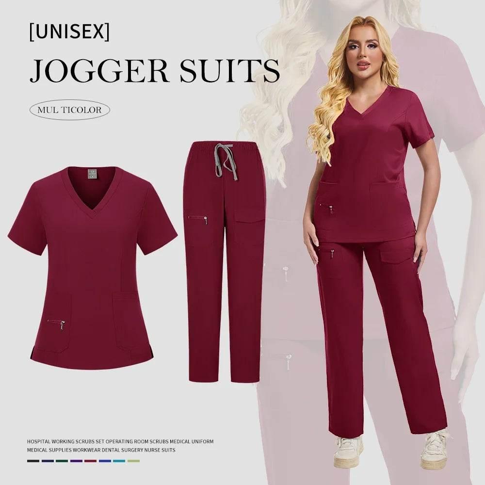 Workwear Nursing Women Scrubs Pants Elastic Wholesale Working Uniform Women Short Sleeve Neck Tops Dental Hospital Scrubs Suits - Empire P.E