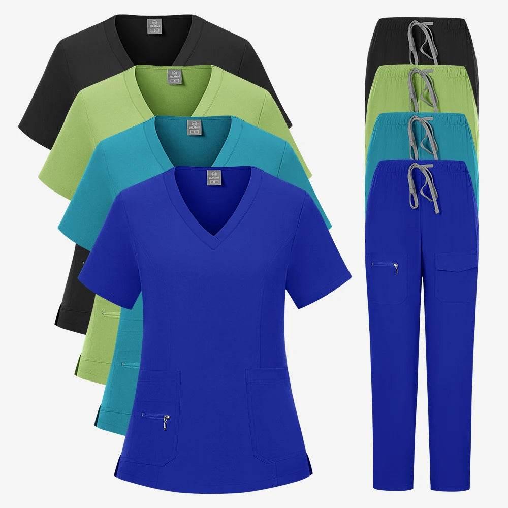 Workwear Nursing Women Scrubs Pants Elastic Wholesale Working Uniform Women Short Sleeve Neck Tops Dental Hospital Scrubs Suits - Empire P.E
