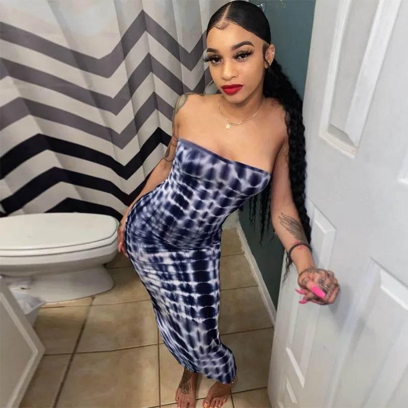 Spring And Summer Dresses For Women Chest Wrap Printed Off Shoulder Bandage Slim Sexy Long Dress 2023 New Fashion party MsChuh - Empire P.E