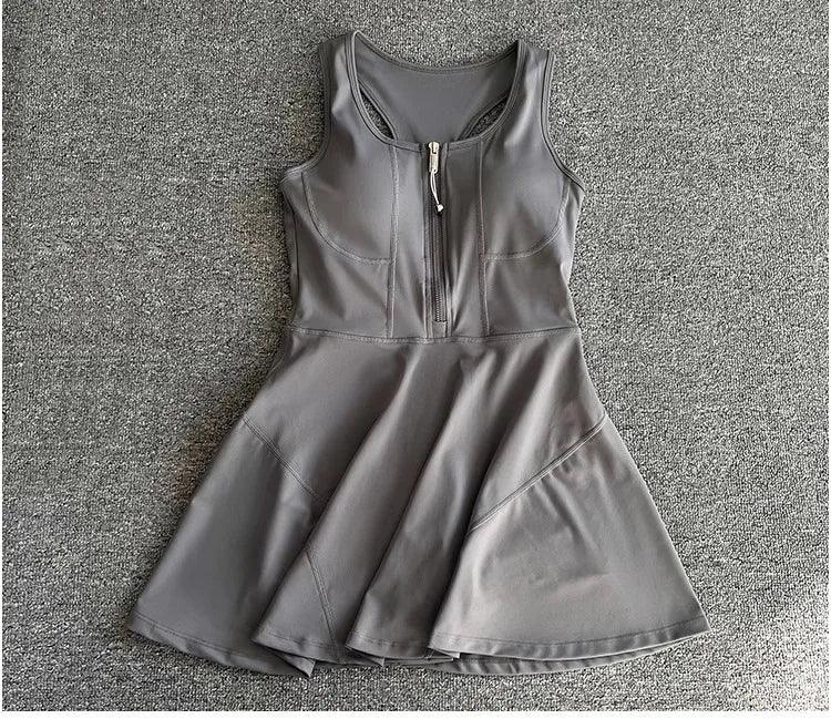 Tennis Skirt Casual Half Zipper Sports Fitness Dress Anti-Running High Waist Slim Golf Yoga Dress - Empire P.E